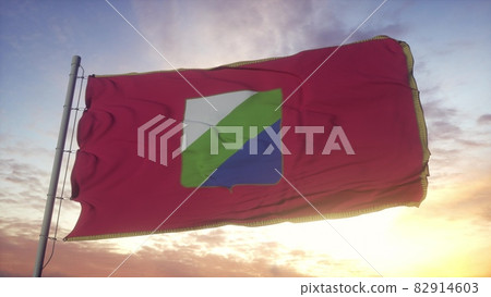 Abruzzo flag, Italy, waving in the wind, sky and sun background. 3d rendering Abruzzo flag, Italy, waving in the wind, sky and sun background. 3d rendering 82914603