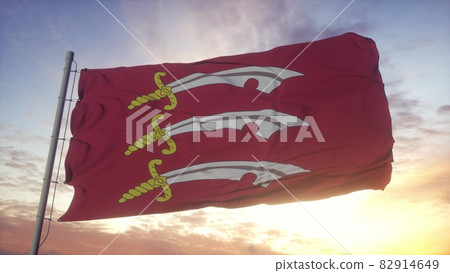 Essex flag, England, waving in the wind, sky and sun background. 3d rendering 82914649