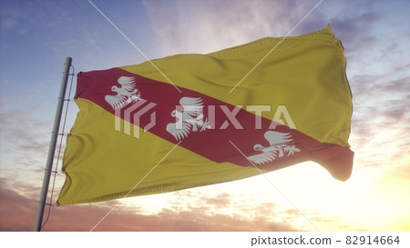 Lorraine flag, France, waving in the wind, sky and sun background. 3d rendering 82914664