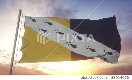 Norfolk flag, England, waving in the wind, sky and sun background. 3d rendering 82914676