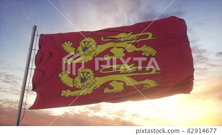 Normandy flag, France, waving in the wind, sky and sun background. 3d rendering 82914677