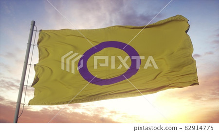 Intersex pride flag waving in the wind, sky and sun background. 3d rendering 82914775