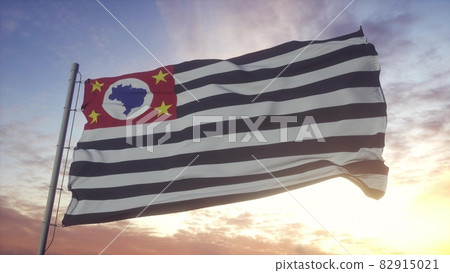 Sao Paulo State Flag waving in the wind, sky and sun background. 3d rendering 82915021