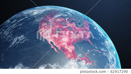 Image of the planet earth spinning around and countries turning red through circles in a blue da 82917290