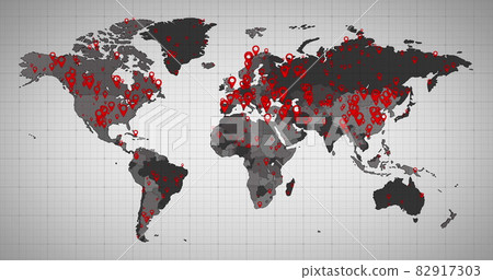 Image of the world map and countries turning red through circles in a white background 82917303