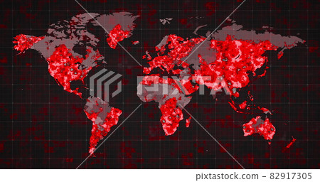 Image of the world map and countries turning red through circles in a dark background Image of the world map and countries turning red through circles in a dark background 82917305