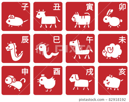 一組簡單寬鬆的生肖插畫，有人物的版本 82918192