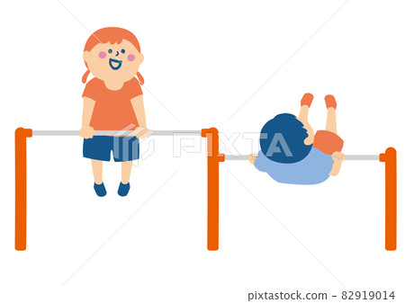 Illustration of children playing on the horizontal bar 82919014