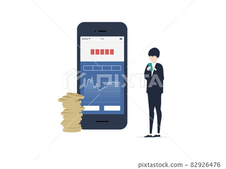Illustration material of Japanese man investing in smartphone 82926476
