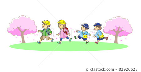 Walking children and cherry blossoms Walking children and cherry blossoms 82926625