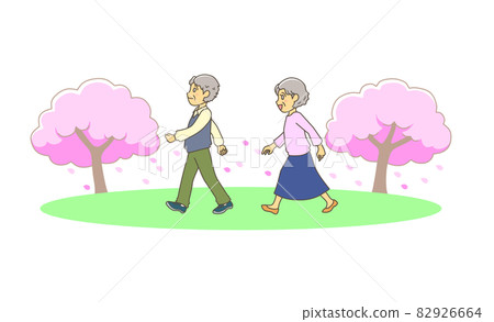 散步的老夫妻和櫻花 82926664