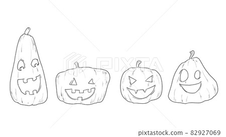 Jack O Lantern line drawing illustration set - Stock Illustration ...