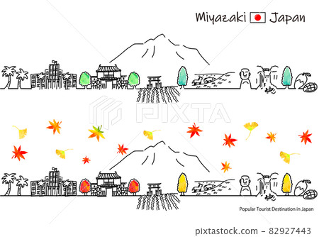 宮崎縣秋季觀光景點城市景觀簡筆劃集 82927443