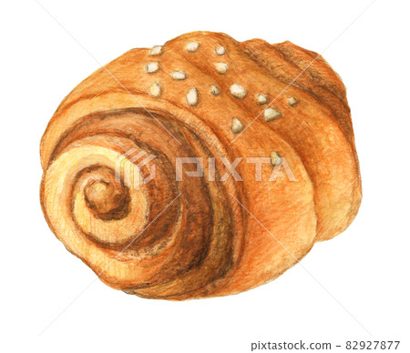 Scandinavian type cinnamon roll watercolor pencil illustration 82927877