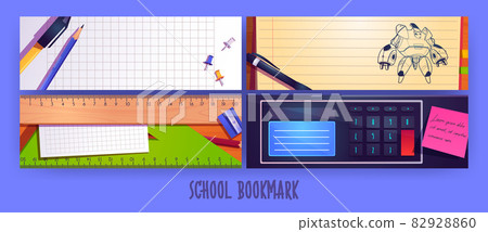 School bookmarks cartoon layout design, banners 82928860