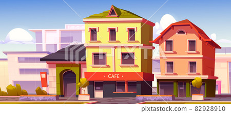 European city street with cafe and shop buildings European city street with cafe and shop buildings 82928910