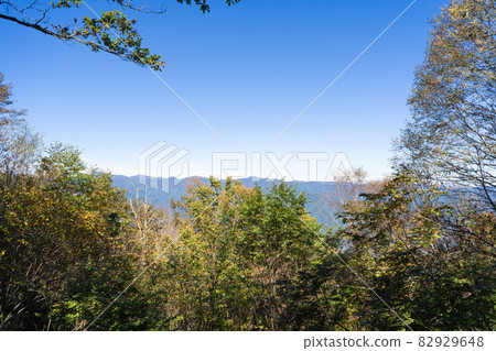 Okutama seen from the summit of Mt. Mito (Nishimine) (Mt. Kumotori and Mt. Takanosu in the distant view) 82929648