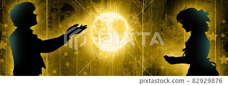 Shadow puppet illustrations of young men and women scooping the universe with shining stars and shooting stars in the palm of your hand Shadow puppet illustrations of young men and women scooping the universe with shining stars and shooting stars in the palm of your hand 82929876