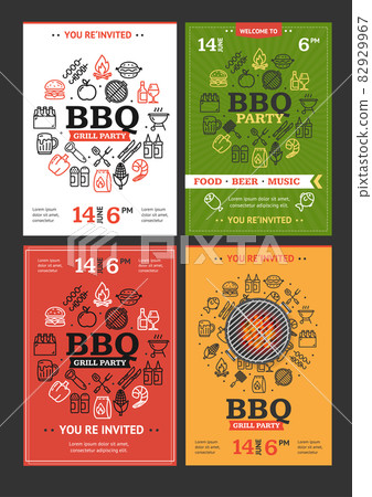 Bbq Grill Party Invitation Flyer Brochure Set. Vector Bbq Grill Party Invitation Flyer Brochure Set. Vector 82929967