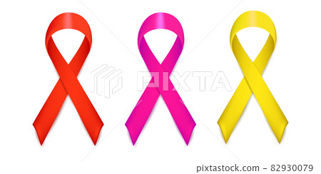 Set of Ribbons Red Pink Yellow on white Background. Vector 82930079
