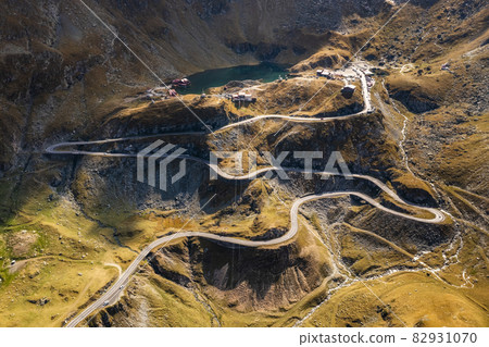 Aerial view of the famous Transfagarash highway, Romania. Mountain road Aerial view of the famous Transfagarash highway, Romania. Mountain road 82931070