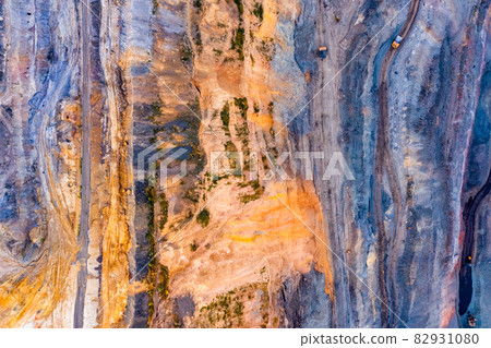 Aerial view of an open pit of iron ore. Resource mining Aerial view of an open pit of iron ore. Resource mining 82931080