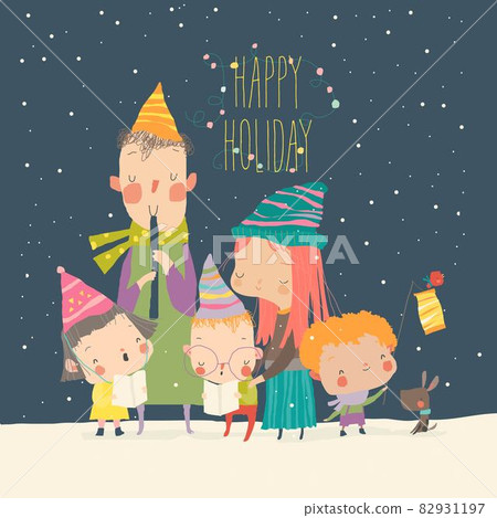 Cartoon Happy Kids celebrating Winter Holidays. Saint Martins Day 82931197