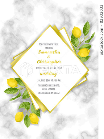 Marble Wedding Invitation Card with Lemon Brunches 82932032