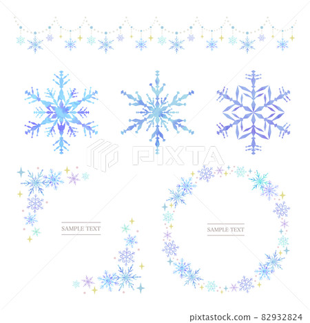 雪花素材設置藍色（水彩風格矢量） 82932824