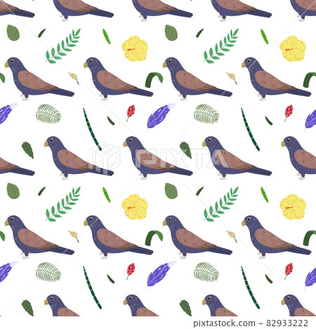 Seamless pattern with bronze wings parrots, tropical leaves and flowers. Cute baby print for fabric and textile. 82933222