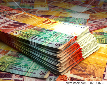 Swiss money. Swiss franc banknotes. 20 CHF francs bills. 82933630