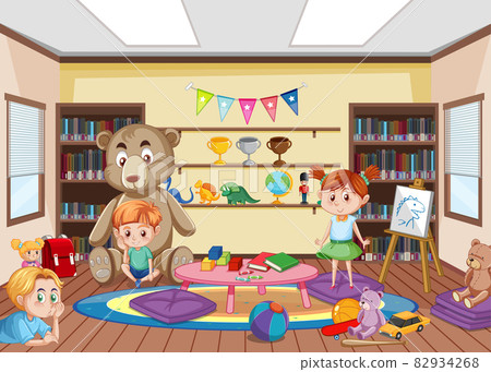 Kindergarten room interior design with children Kindergarten room interior design with children 82934268