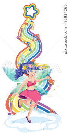 Beautiful fairy cartoon character with rainbow wave Beautiful fairy cartoon character with rainbow wave 82934269