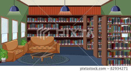 Empty library interior design with bookshelves Empty library interior design with bookshelves 82934271