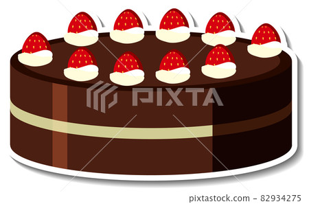 Chocolate cake with strawberry sticker isolated on white background Chocolate cake with strawberry sticker isolated on white background 82934275