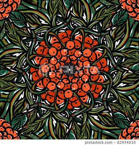 Mandala with rowanberries and green leaves Christmas square design Mandala with rowanberries and green leaves Christmas square design 82934810