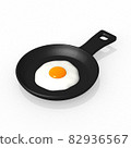 Frying pan with fried egg on a white background 82936567