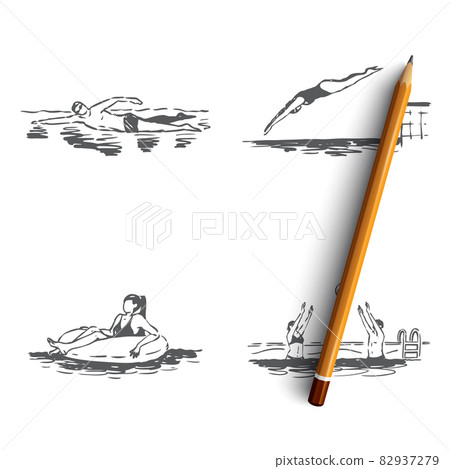 Swimming pool - swimming, diving, water polo, pool vector concept set Swimming pool - swimming, diving, water polo, pool vector concept set 82937279