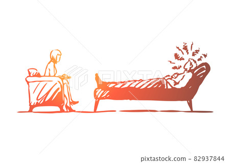Psychologist, doctor, patient, therapy, stress concept. Hand drawn isolated vector. Psychologist, doctor, patient, therapy, stress concept. Hand drawn isolated vector. 82937844