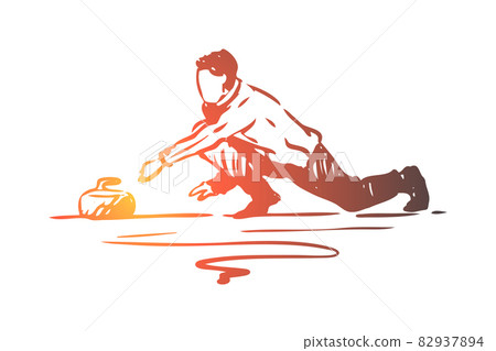 Curling, winter, sport, ice, stone concept. Hand drawn isolated vector. 82937894