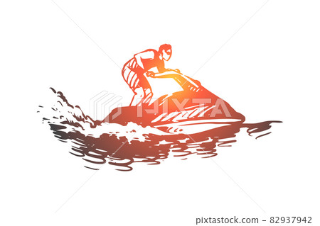 Sea, summer, water, hydro cycle, activity concept. Hand drawn isolated vector. 82937942