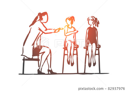 Children, girl, doctor, vaccine, health, clinic concept. Hand drawn isolated vector. 82937976