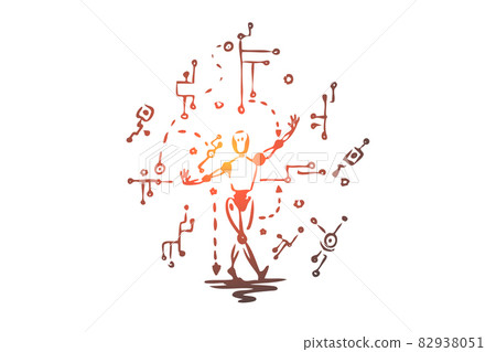 Circuit, technology, robot, data, android concept. Hand drawn isolated vector. 82938051