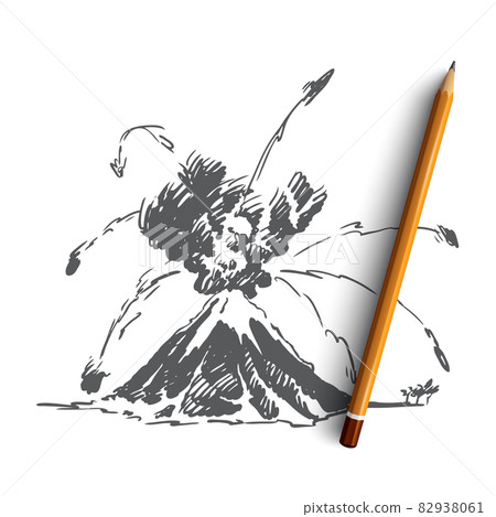 Volcano, lava, eruption, mountain, ash concept. Hand drawn isolated vector. Volcano, lava, eruption, mountain, ash concept. Hand drawn isolated vector. 82938061