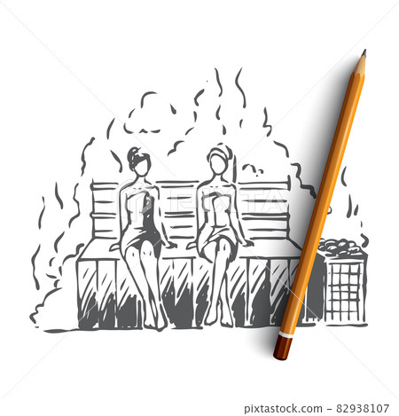Sauna, Finnish, leisure, hot, spa concept. Hand drawn isolated vector. 82938107