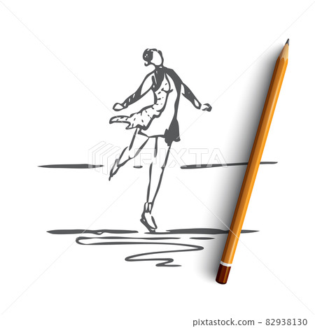 Skate, winter, woman, sport, ice concept. Hand drawn isolated vector. 82938130