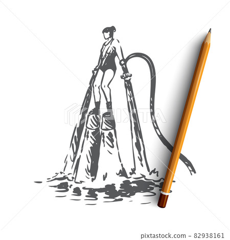 Flyboard, water, recreation, sea, sport concept. Hand drawn isolated vector. 82938161
