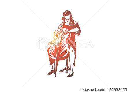 Bass, musician, woman, performance, music concept. Hand drawn isolated vector. Bass, musician, woman, performance, music concept. Hand drawn isolated vector. 82938465