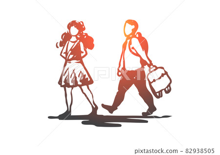 Kid, good, manners, girl, boy, bag concept. Hand drawn isolated vector. Kid, good, manners, girl, boy, bag concept. Hand drawn isolated vector. 82938505