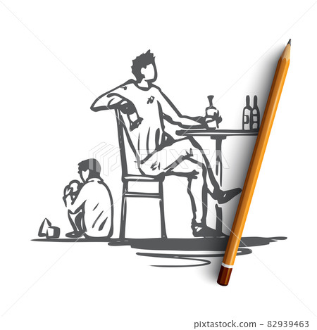 Father, alcohol, drunk, child, alcoholism concept. Hand drawn isolated vector. 82939463